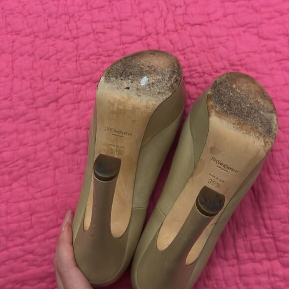 YSL Elegant platform Tan Peep-Toe Heels, US8,5 - Picture 9 of 10